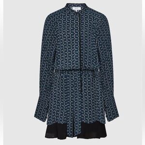 REISS VIVIYAN PRINTED FLIPPY DRESS IN NAVY BLUE size 6